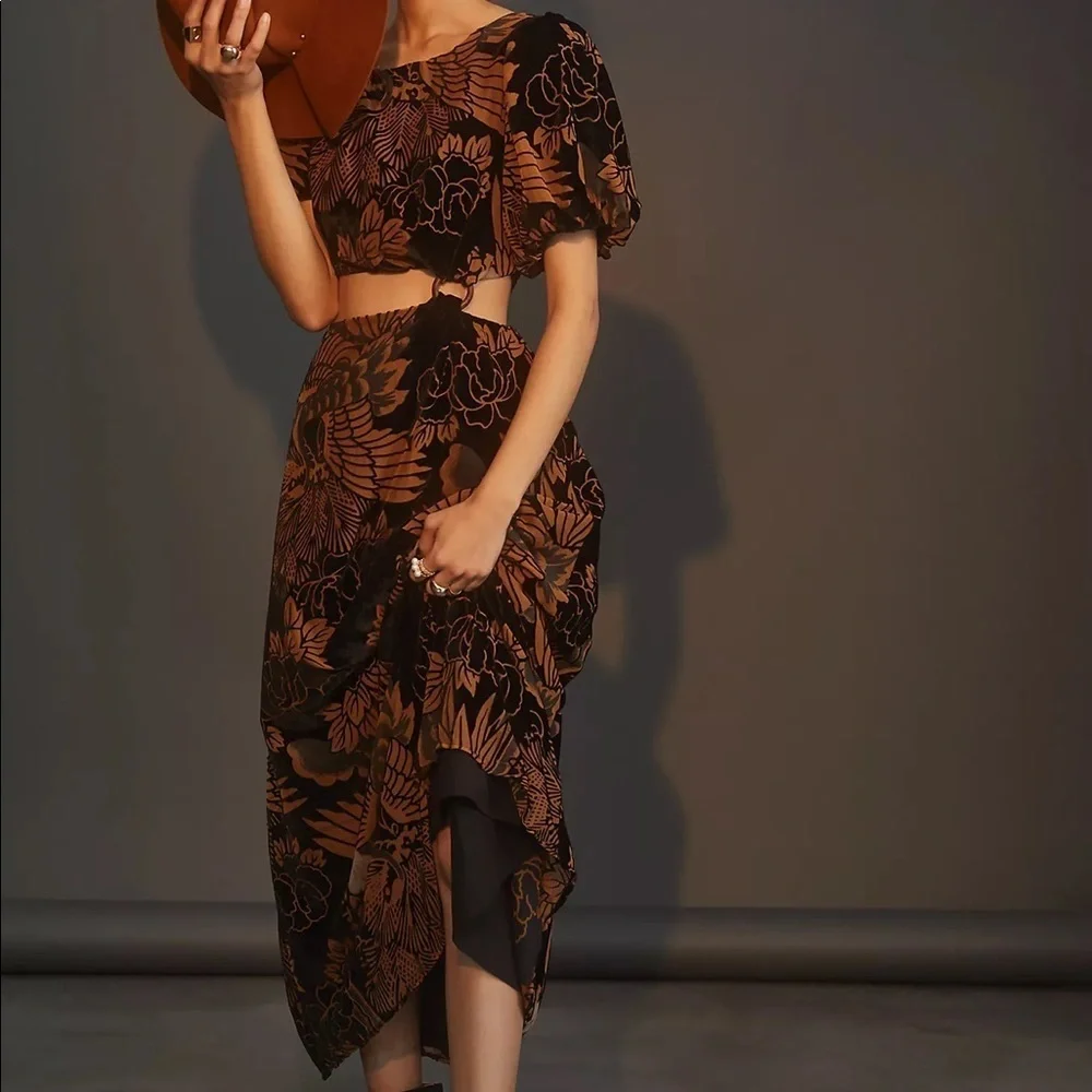 Anthropologie Let Me Be Burnout Velvet Cutout Maxi Dress NWT - Picture 1 of 12
